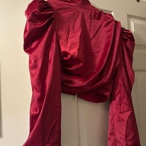 Wine crop top, puff sleeves